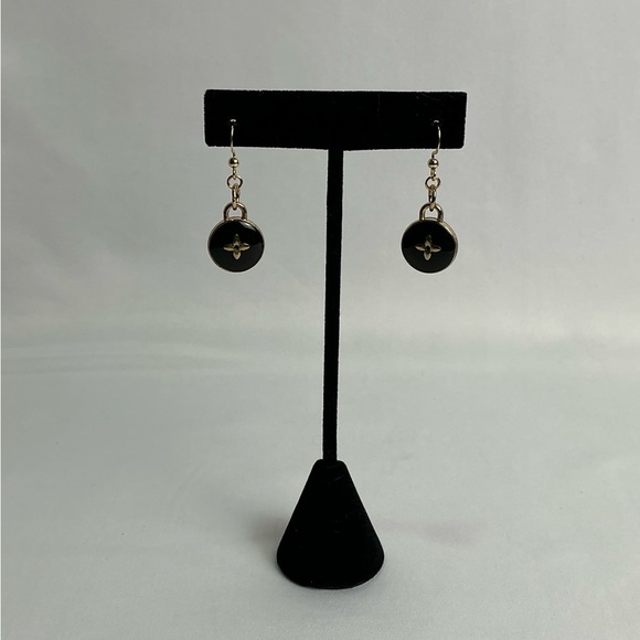 Authentic Louis Vuitton black gold flower fleur clover charm earrings - Picture 2 of 5